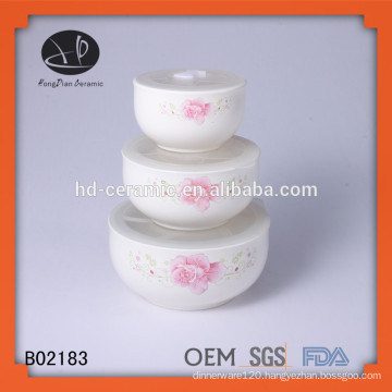 bowl ceramic,3pcs bowl set,fresh ceramic bowl,ceramic storage,3 sets ceramic kids lunch box with plastic lid